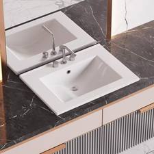 Lee 24 In. Square Drop-In Bathroom Sink in White with Overflow