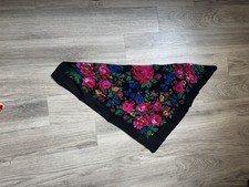 Womens Black Floral Woven Wool Square Scarf w...