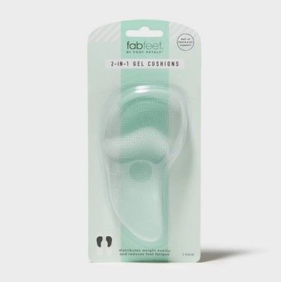 Foot Petals Fab Feet Women's Gel 2-in-1 Ball of Foot/Arch Support Shoe Cushions
