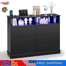 6 Drawer Dresser w/ LED & Outlet Dresser for Bedroom Hallway Storage Cabinet US