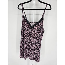 Nine West Womens Sz XL Nightie Nightgown Black Pink Floral Lace Trim