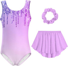 Girls Gymnastic Leotard Ballet Dance Dress Outfit with Removable Skirt Hair Scru