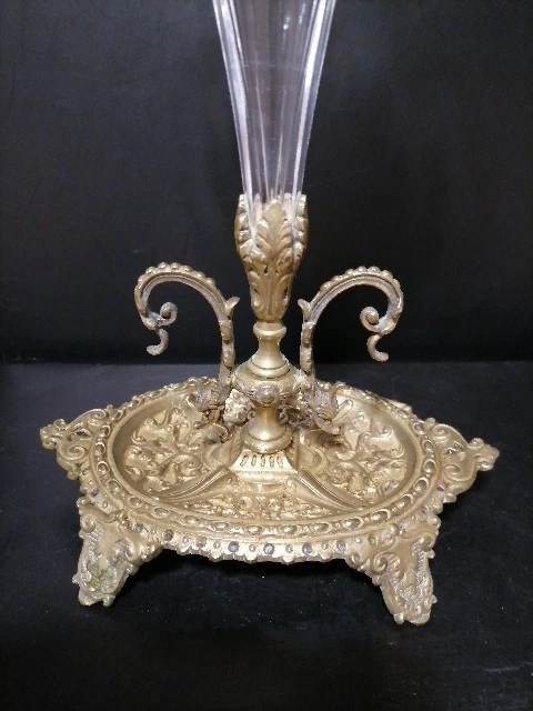 centre de table En Bronze Et Coupe En Cristal - Photo 3/4
