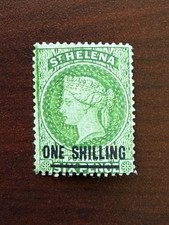 St. Helena 1883 Scott #31 One Shilling on Six Pence Perf 14 x 14 MLH