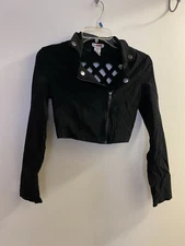 Tag 1080 Womens Black Dance Crop Jacket Cuttouts On Back M Medium 34” Zip Front