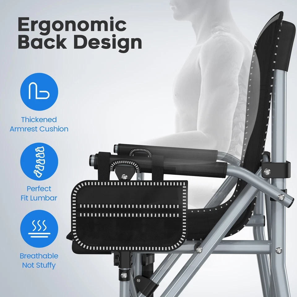 Black Portable Camping Chair Heavy Duty Folding Chair w/ Cup Holder Oversized - Image 4 of 4