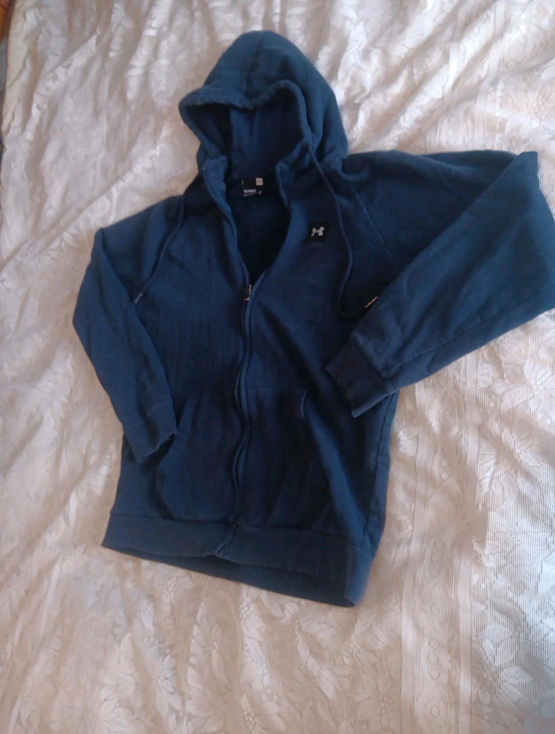 Under Armour Men Loose Fit Navy Blue Full Zip Hoodie Fleece Size XL Fleece lined