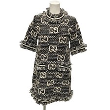 GUCCI - 721151 Black Cream Gold [Outer fabric] wool, cotton Women's Dress