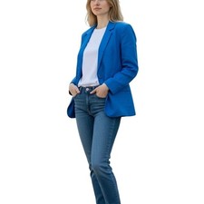 H by Halston Womens 100 Linen Blazer Medium Blue NWT Jacket
