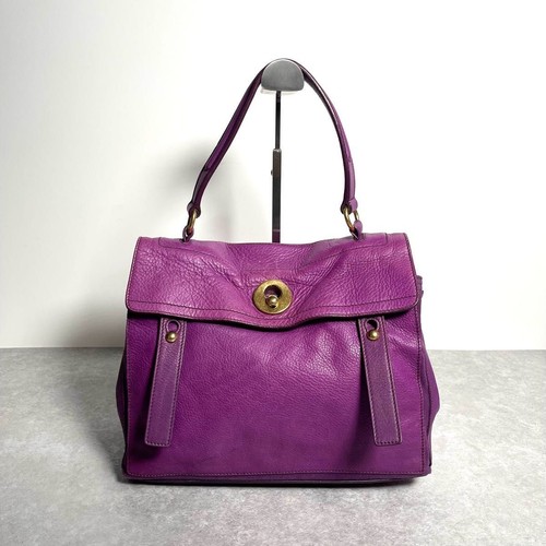 YVES SAINT LAURENT Handbag Leather Purple Vintage Authentic Made in Italy