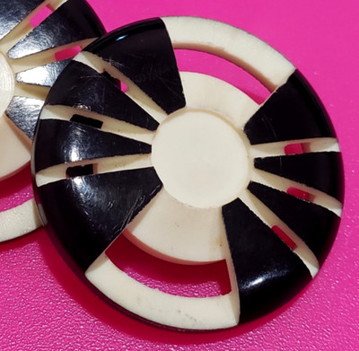 Large Pierced Black and White Art Deco Celluloid Vintage Button c1930s