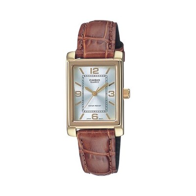Vintage CASIO LTP-1234PGL-7AEF Genuine Leather Brown Gold Gold Women's Watch