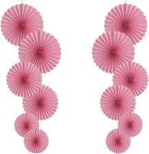 Pink Party Hanging Paper Fans DIY Set,12pcs Set Paper Fans Set Hanging Pinwheels