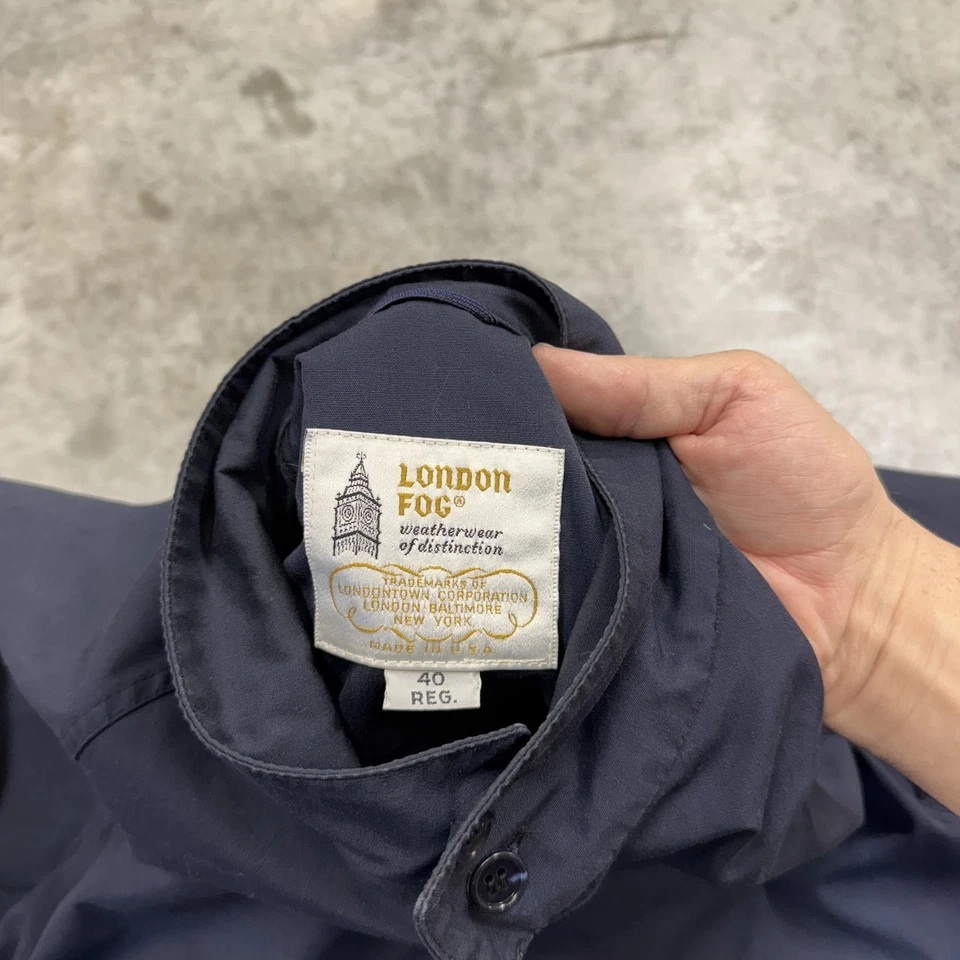 Chaqueta antiniebla London vintage para hombre 40 regular azul marino Harrington cremallera bolsillos raglán años 90 Foto 2 de 4