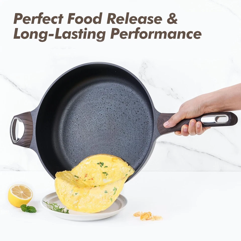 30cm Black Deep Non Stick Saute Pan with Lid, 4.7L Skillet Induction Compatible - Image 2 of 4