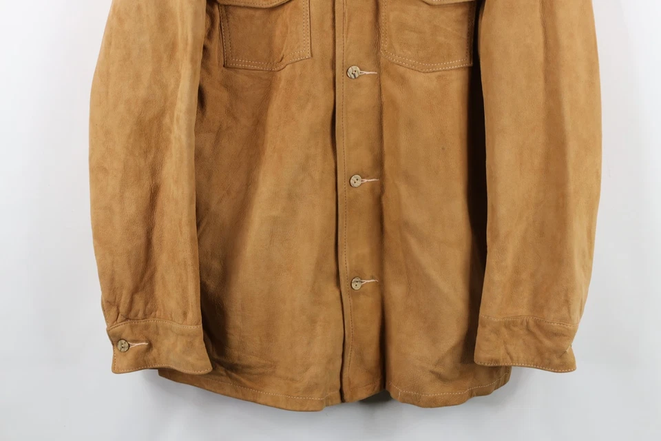 Camisa Chaqueta Jac Camisa Vintage Años 60 70 Orvis Para Hombres 42 Gamuza Cuero Botón EE. UU. Foto 3 de 4