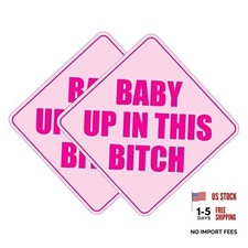 2PCS Sticker for Cars, Pink Waterproof Bumper Sticker,Baby Baby Up in This B