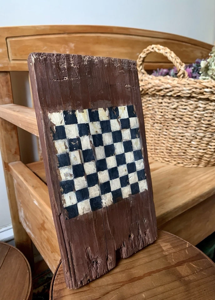 Folk Art Checkerboard on Old Wood Primitive Antique Gameboard Early American - Image 3 of 4
