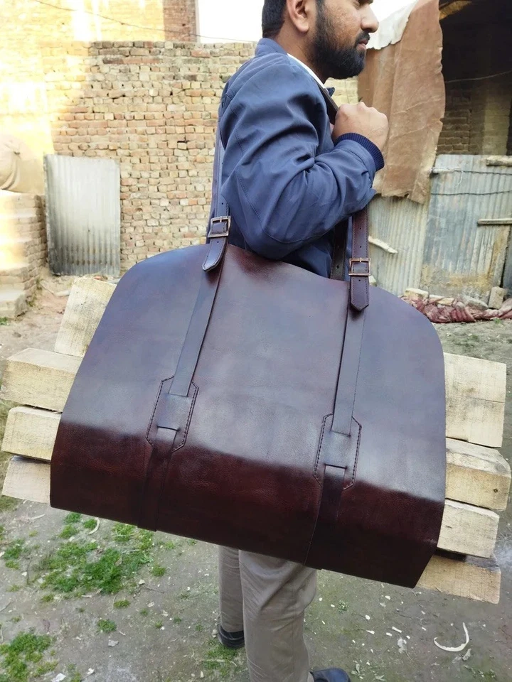 Portador de troncos de cuero, portador de leña, accesorio de chimenea de cuero, hecho a mano Foto 3 de 4