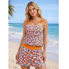 Draper James x Lands End Tankini Skirt Swim Set Women s Size 14 Pink Cherry