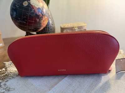 Cuyana Watermelon Colored Pebble Leather Travel Cosmetic Case Pouch Bag/Clutch