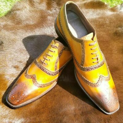 Herren Handgefertigte Schuhe Echt Hellbraun Leder Schnürschuhe Brogue Budapester Formelle Kleidung Stiefel 