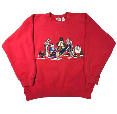 Warner Bros. / スウェット/XL/コットン/RED// Warner Bros Looney Tunes XL Vtg 1999 Embroidered Crewneck