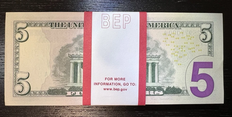 100 $5 Five Dollar Bills ($500) Gem Uncirc Consecutive Sequential Note *1 Strap* - Image 2 of 4