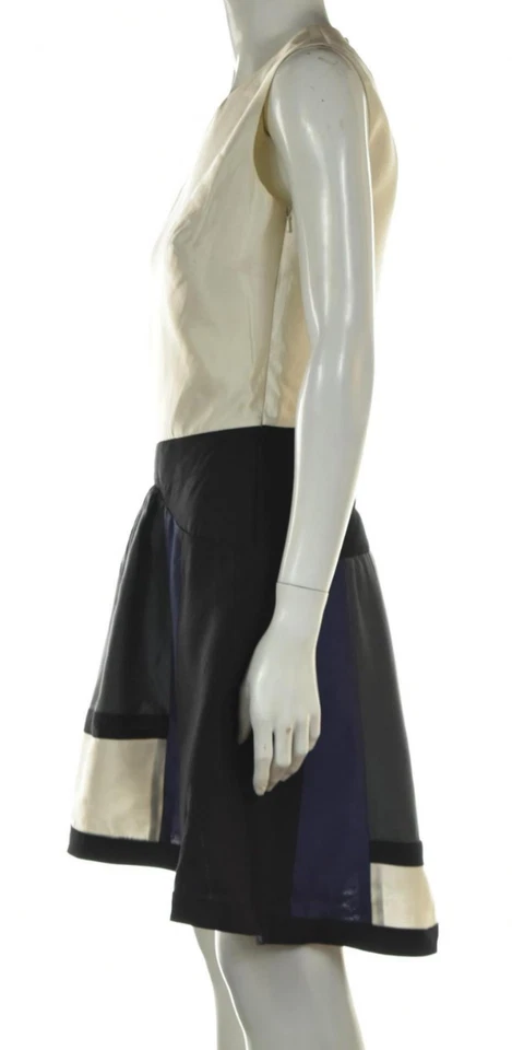 Vestido para mujer Cynthia Rowley talla 4 negro marfil funda por encima de la rodilla sin mangas seda Foto 3 de 4