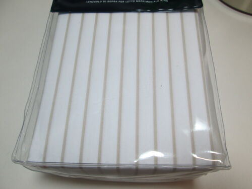 Hoja Plana Ralph Lauren Prescot Stripe King ~ (Toupe) Vintage Plateada y Blanca - Imagen 3 de 9