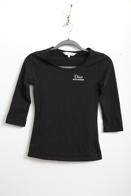 EUC S Christian Dior Uniforms Solid Black Stretch Blouse 