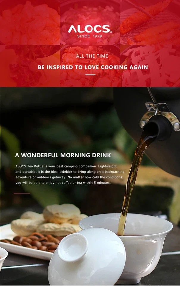 ALOCS Outdoor Water Kettle Teapot Coffee Pot 1.4L Aluminum Picnic Camping Hiking - Image 2 of 4