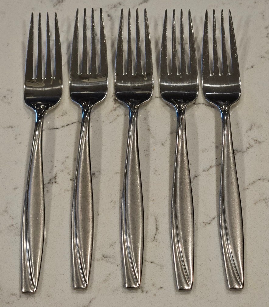 Set Of 5 Oneida Camlynn Cleo Frosted Stainless Dinner Forks eBay