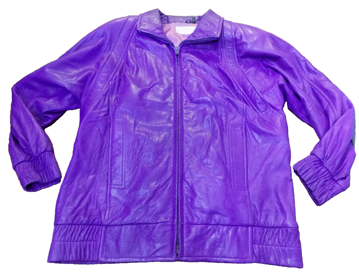 Vtg 80s FAB Andrew Marc Leather PURPLE Moto Jacket Satin Lining