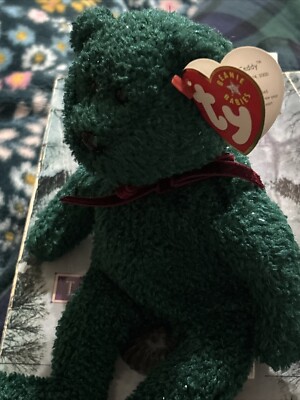 TY Beanie Baby 2001 Holiday Teddy Green Bear with Rare Tag  display picture 2