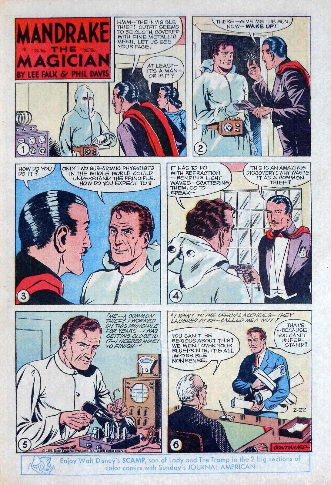 Mandrake the Magician by Phil Davis - full tab page Sunday comic - Feb. 22, 1959