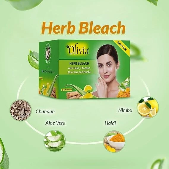 Olivia Herb Bleach With Haldi, Chandan, Aloe Vera & limbu for Glowing Skin- 60Gm - Imagem 3 de 4