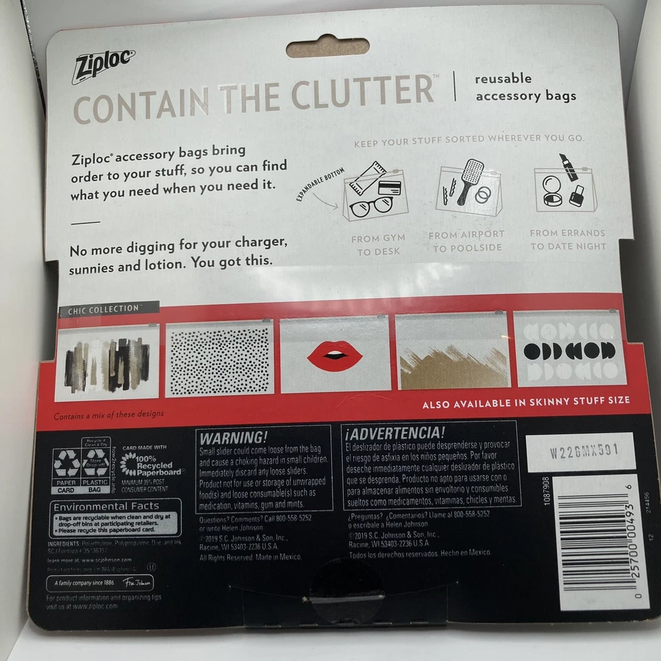 Paquete de 5 bolsas de accesorios expandibles reutilizables Ziplock diseño femenino descontinuado Foto 2 de 2