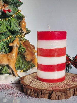 Weihnachten Handarbeit festlich gestreift rund Kerze Geschenkidee Kerze Wohndeko
