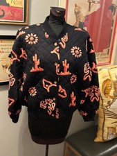 VTG Carole Little St-Tropez West Quilted SOUTHWESTERN All-Over Print Jacket 14
