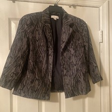 Cold water Creek Blazer Black White Textured 3/4 Sleeve Jacket Lined Size 6