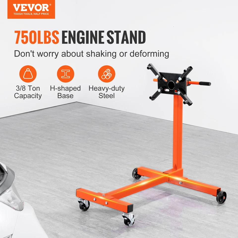 VEVOR Cavalletto Mobile a Forma H Supporto per Motore Portata Max 340kg 4 Ruote - Immagine 2 di 4