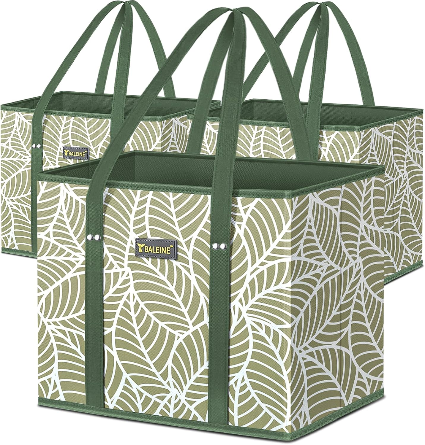 3Pk Durable Foldable Reusable Grocery Shopping Bags with Reinforced Handles