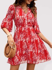Women's Floral Print Short Sleeve Ruffle Trim Minidress