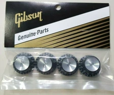 GIBSON Black w/ Silver Reflector Knob Set USA Genuine Les Paul Brand New