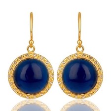 Wedding Designer 925 Silver 18k Gold Plated Blue Corundum Dangle Earrings