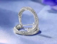 3.00 Ct Round Cut Moissanite Huggie Hoop Earrings 14k White Gold Plated