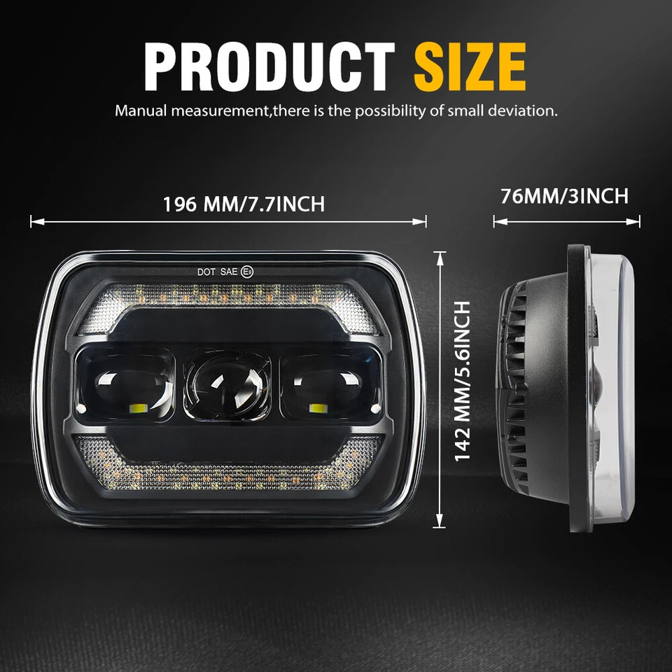 2PCS 7x6" LED Headlights Hi-Lo Halo Black Headlamp For Chevy C6500 C7500 Kodiak - Image 3 of 4