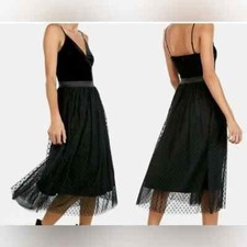 Express Velvet Bodice Polka Dot Tulle Midi Dress Size XS
