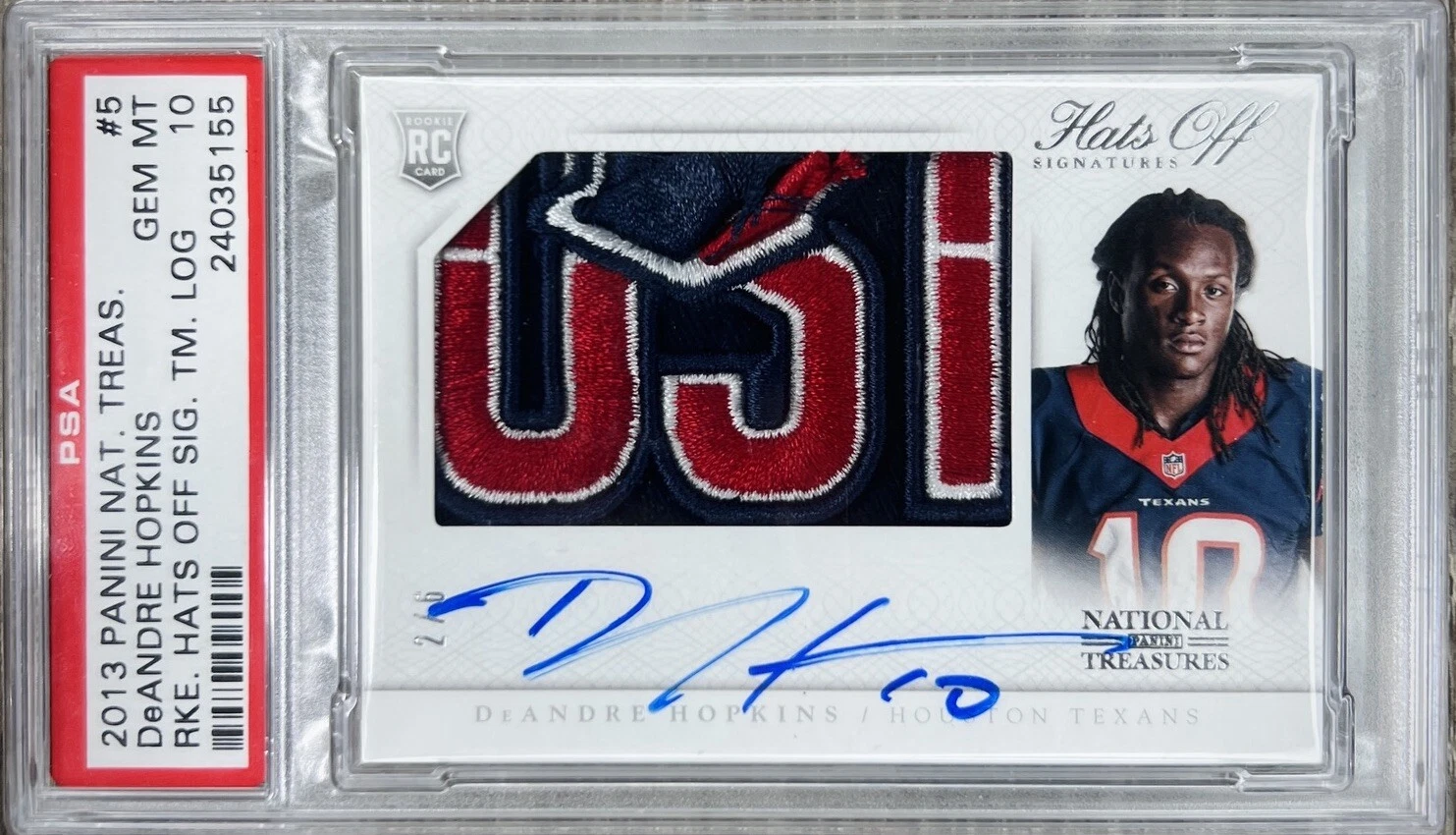 DeAndre Hopkins Panini National Treasures Rookie Hats Off Signatures #5 Team Logo